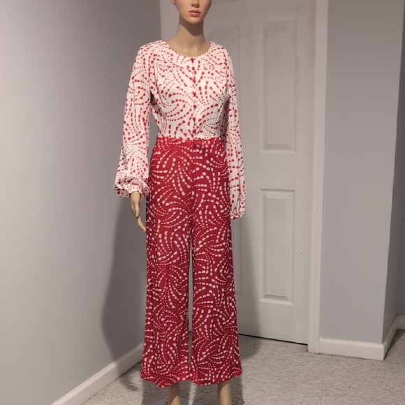 70s Stylish Red and White Women's Jumpsuit - Picture 3 of 7